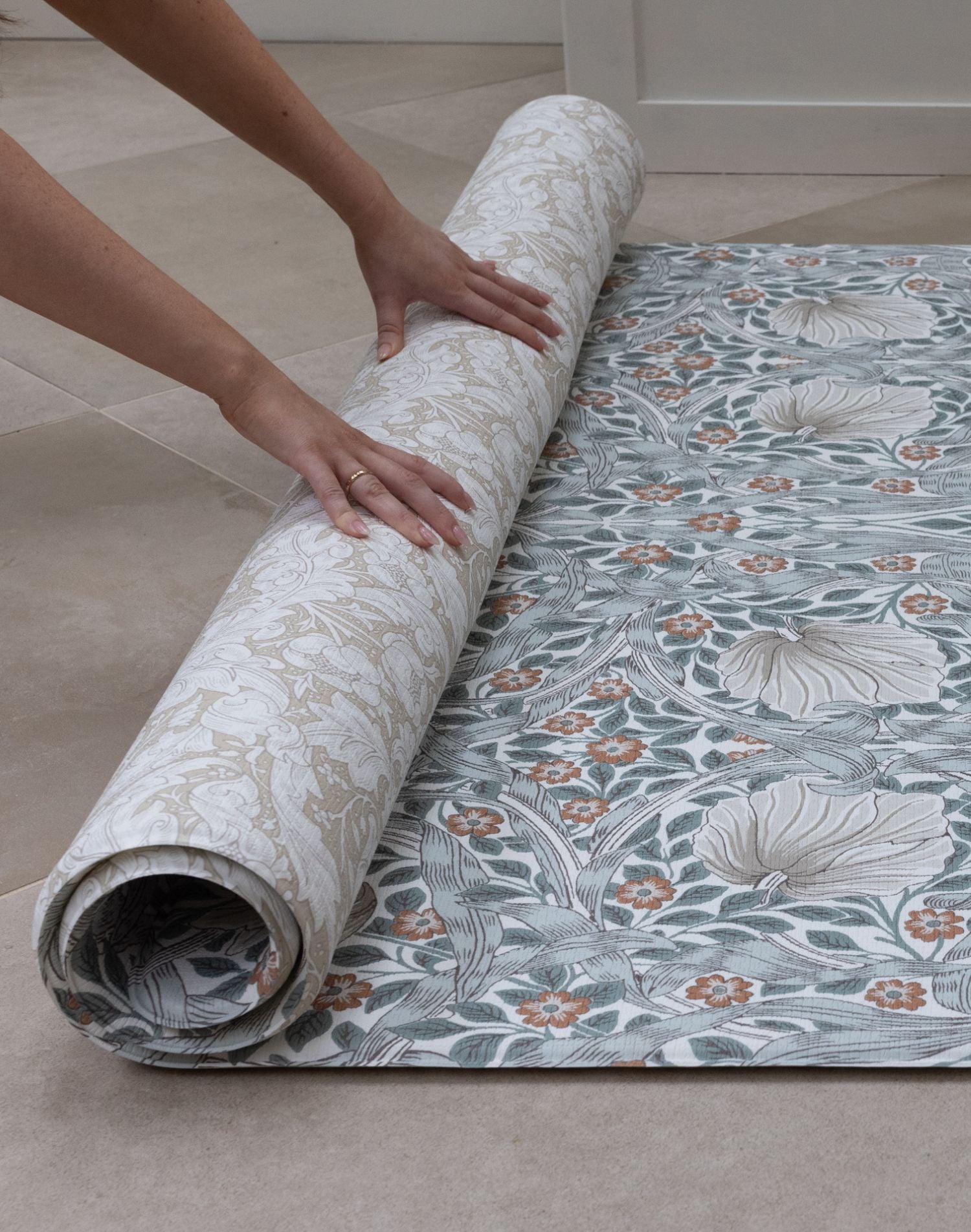 Rolled William Morris Pimpernel floor playmat